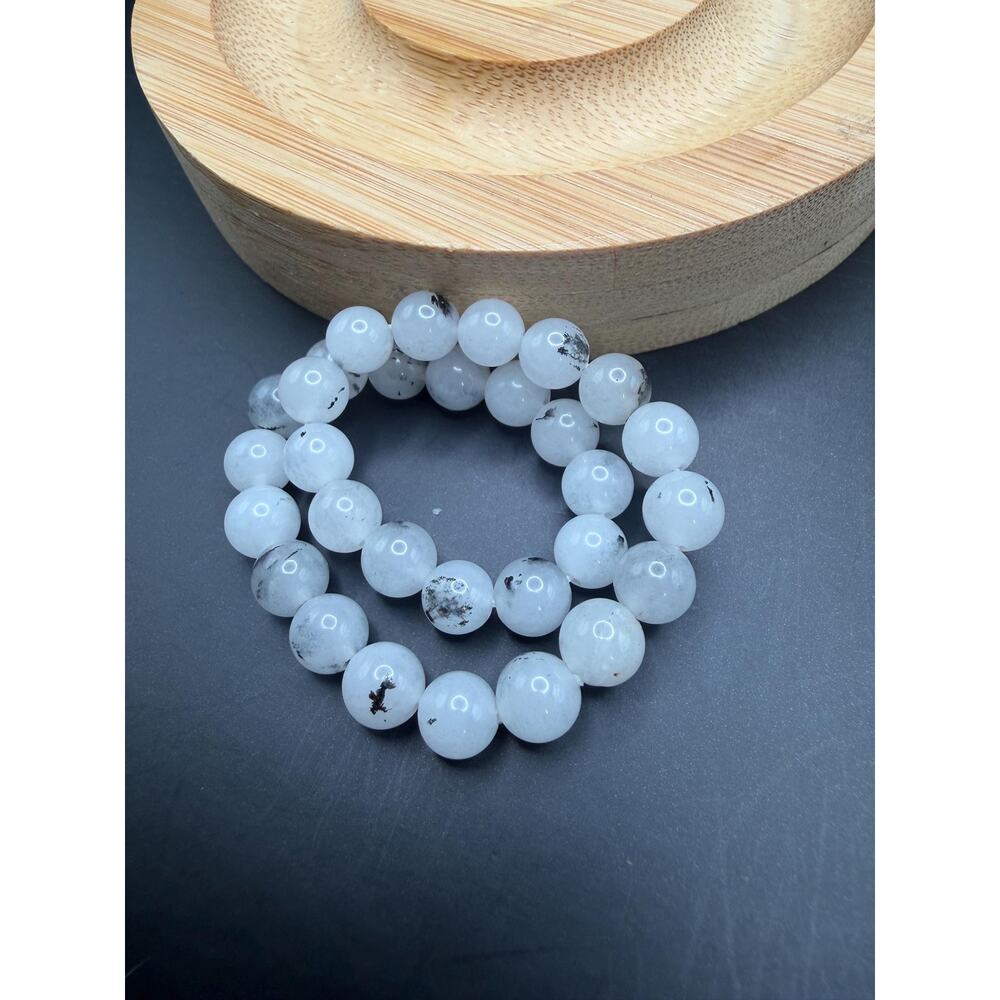 White Dendritic Jade 6mm Bracelet